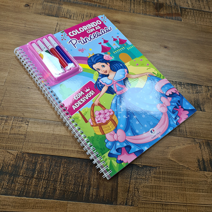 Colorindo Com as Princesas | Com Adesivos e 4 Canetas Coloridas