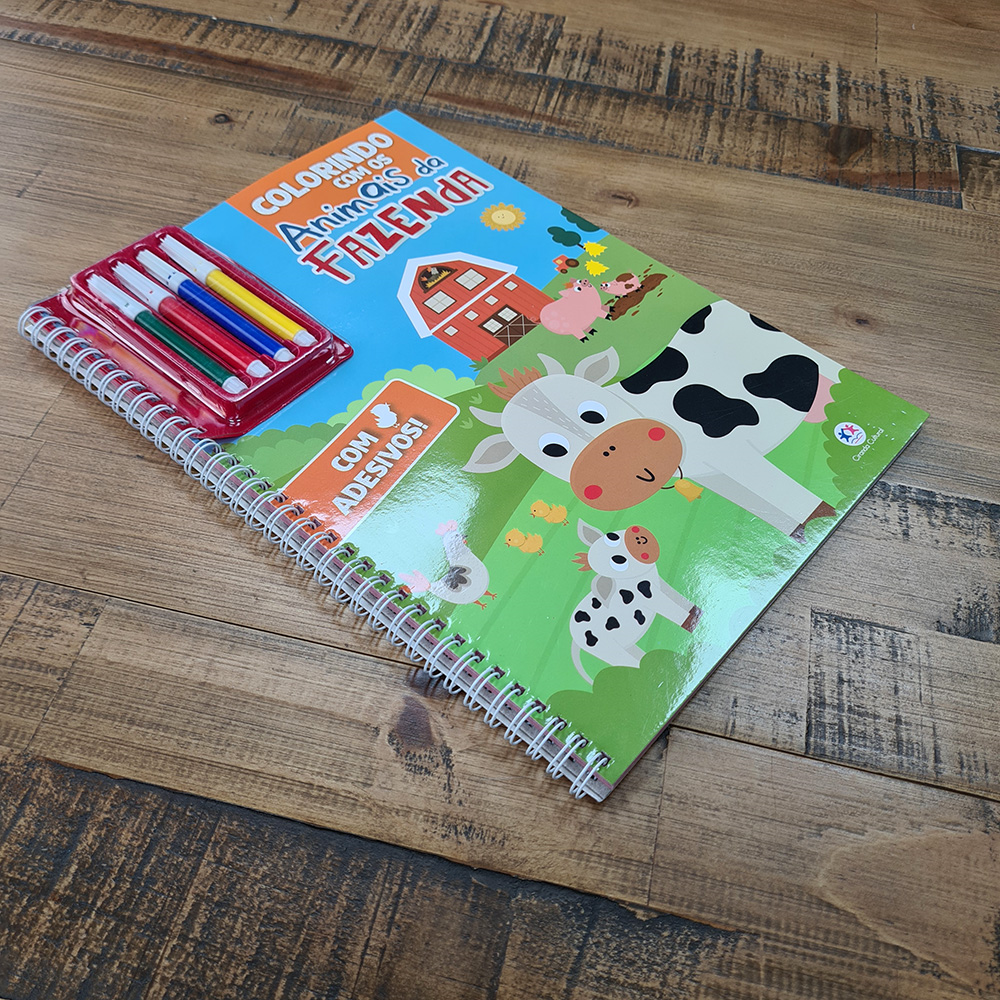 Colorindo Com os Animais da Fazenda | Com Adesivos & 4 Canetas Coloridas
