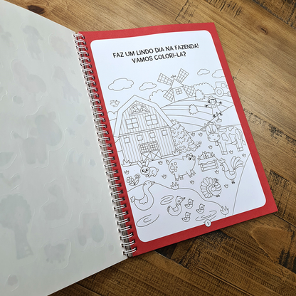 Colorindo Com os Animais da Fazenda | Com Adesivos & 4 Canetas Coloridas