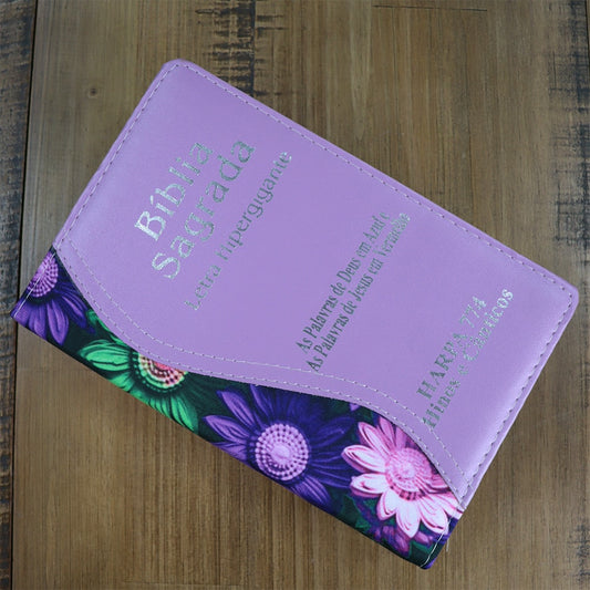 Bíblia Sagrada | ARC | Letra Hipergigante | Capa Luxo Biocolor Lilas  | Harpa 774