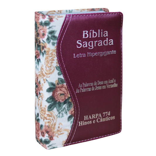 Bíblia Sagrada | ARC | Letra Hipergigante | Capa Luxo Floral Vinho | Harpa 774