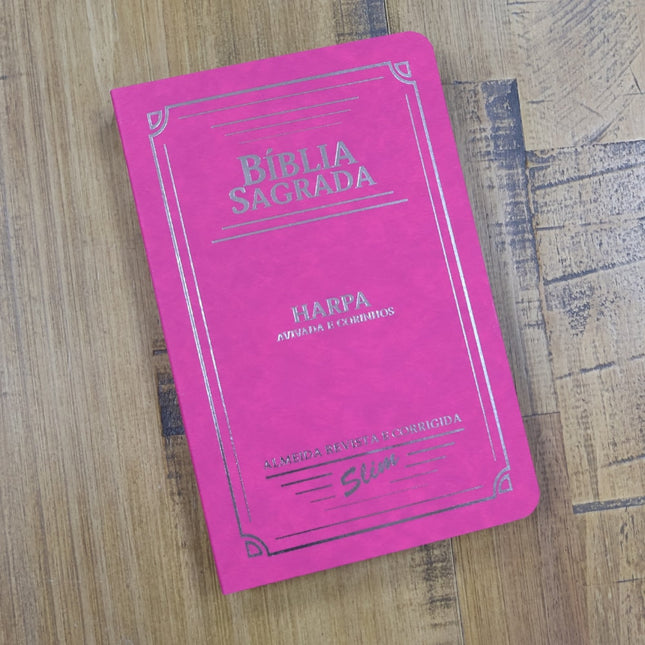 Bíblia Slim | ARC | Letra Normal| C/ Harpa e Corinhos | Capa Semiflexível Pink