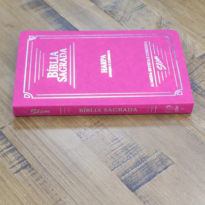 Bíblia Slim | ARC | Letra Normal| C/ Harpa e Corinhos | Capa Semiflexível Pink