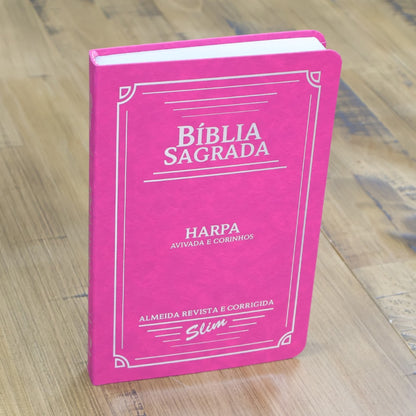 Bíblia Slim | ARC | Letra Normal| C/ Harpa e Corinhos | Capa Semiflexível Pink