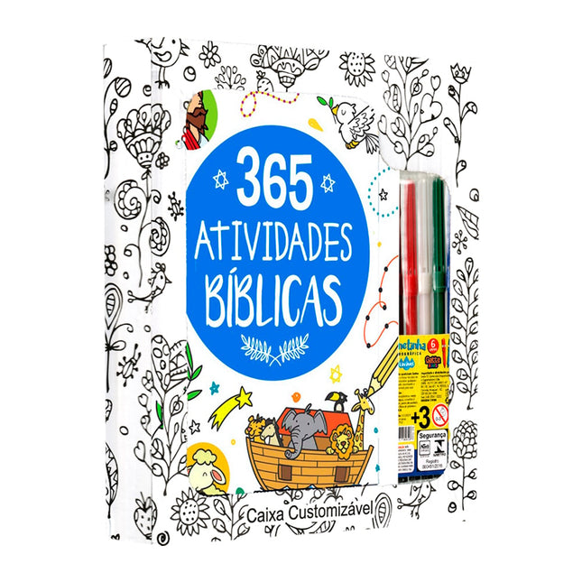 Conjunto 365 Atividades Bíblicas | Caixa Customizável | Com Canetinha Hidrográfica | 3 Anos