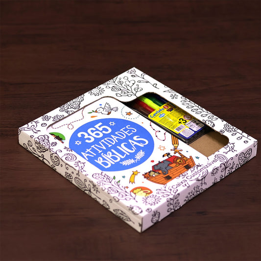 Conjunto 365 Atividades Bíblicas | Caixa Customizável | Com Canetinha Hidrográfica | 3 Anos