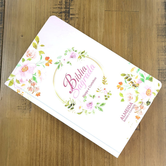 Bíblia Floral Rosa | ARC | Letra Gigante | Capa Dura | Harpa Avivada e Corinhos