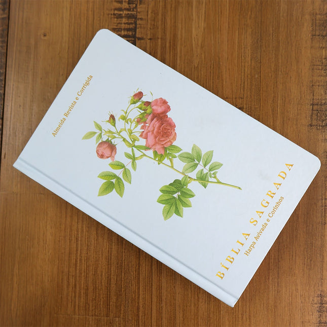 Bíblia Botão de Rosa | ARC | Letra Grande | Capa Dura | Harpa Avivada e Corinhos