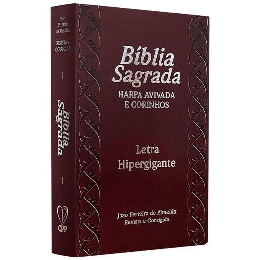 Bíblia Sagrada com Harpa Avivada e Corinhos | ARC | Letra Hipergigante | C/ Índice Capa Prateada Bordô