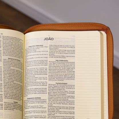 Biblia NVT Leia e Anote | Florecendo em Fé | Capa Luxo Zíper Caramelo