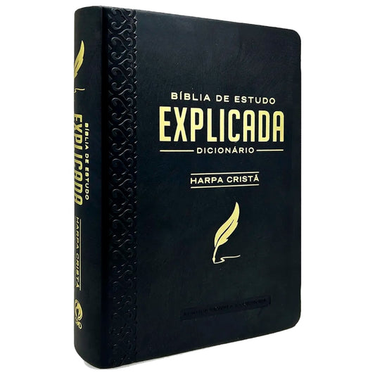 Bíblia de Estudo Explicada | ARC | Letra Média | Luxo Harpa Cristã Preta