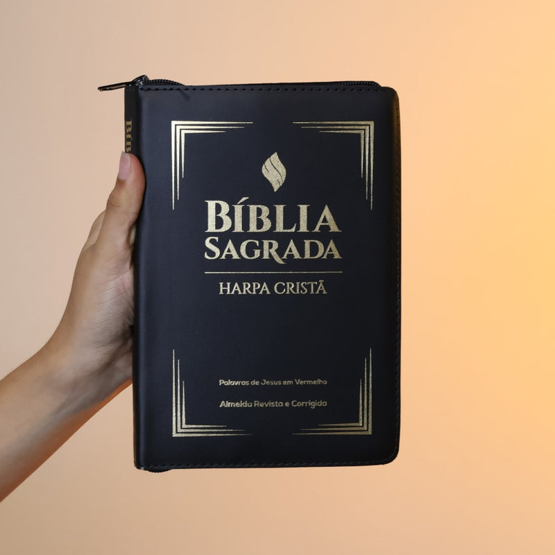 Bíblia Sagrada | ARC | Letra Grande | PJV |  PU Zíper Harpa Cristã Preta