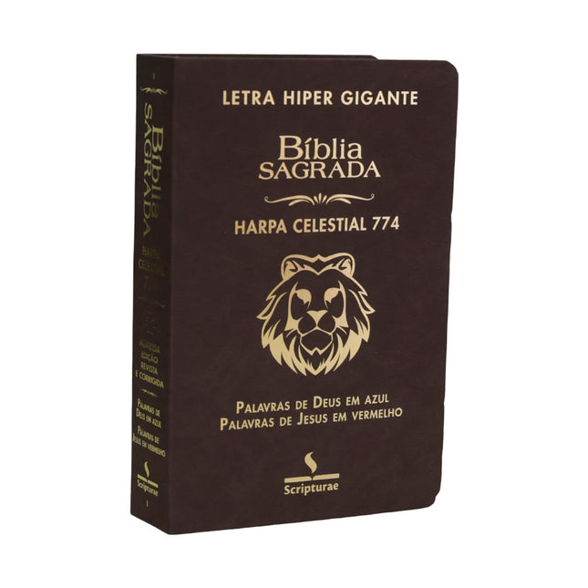 Bíblia Sagrada Harpa Celestial 774 | ERC | Letra Hipergigante | Capa Luxo Leão Marrom