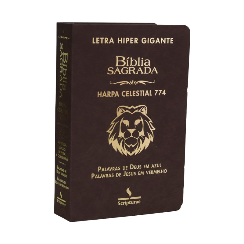Bíblia Sagrada Harpa Celestial 774 | ERC | Letra Hipergigante | Capa Luxo Leão Marrom