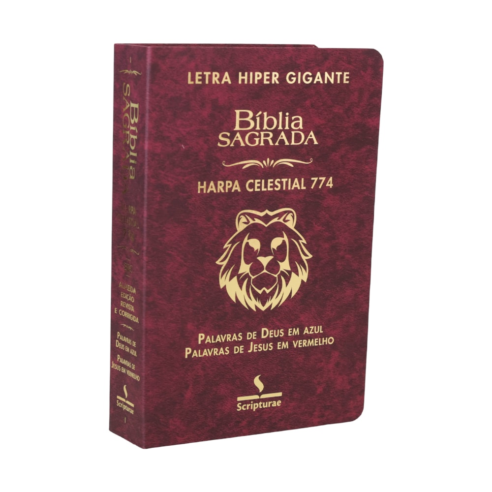 Bíblia Sagrada Harpa Celestial 774 | ERC | Letra Hipergigante | Capa Luxo Leão Vinho