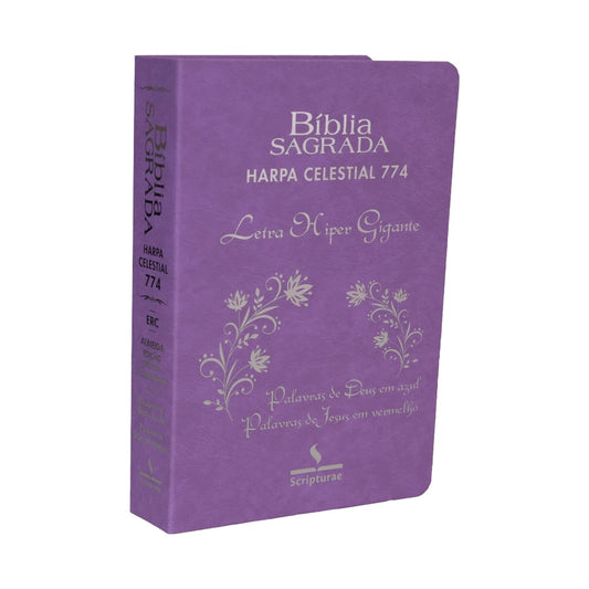 Bíblia Sagrada Harpa Celestial 774 | ERC | Letra Hipergigante | Capa Luxo Ramos Lilás