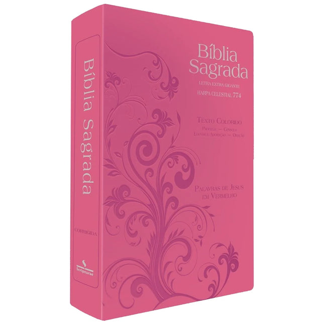 Bíblia Sagrada Harpa Celestial 774 | ERC | Letra Extra Gigante | Capa Rosa Arabesco