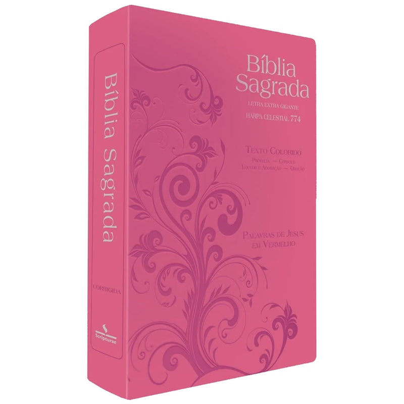 Bíblia Sagrada Harpa Celestial 774 | ERC | Letra Extra Gigante | Capa Rosa Arabesco