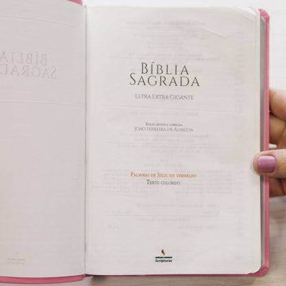 Bíblia Sagrada Harpa Celestial 774 | ERC | Letra Extra Gigante | Capa Rosa Arabesco