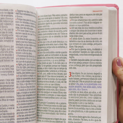 Bíblia Sagrada Harpa Celestial 774 | ERC | Letra Extra Gigante | Capa Rosa Flor Azul