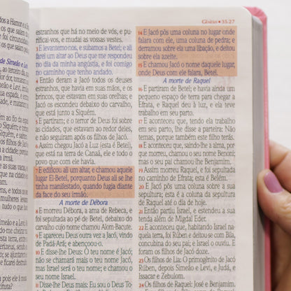 Bíblia Sagrada Harpa Celestial 774 | ERC | Letra Extra Gigante | Capa Rosa Flor Azul