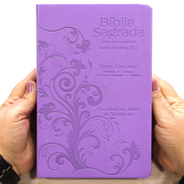 Bíblia Sagrada Harpa Celestial 774 | ERC | Letra Extra Gigante | Capa Lilás Arabesco