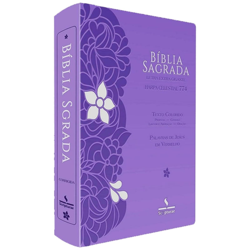 Bíblia Sagrada Harpa Celestial 774 | ERC | Letra Extra Gigante | Capa Lilás Flor Prata
