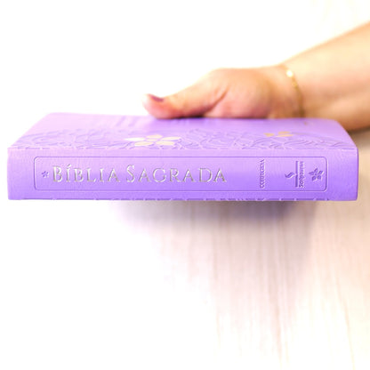 Bíblia Sagrada Harpa Celestial 774 | ERC | Letra Extra Gigante | Capa Lilás Flor Prata