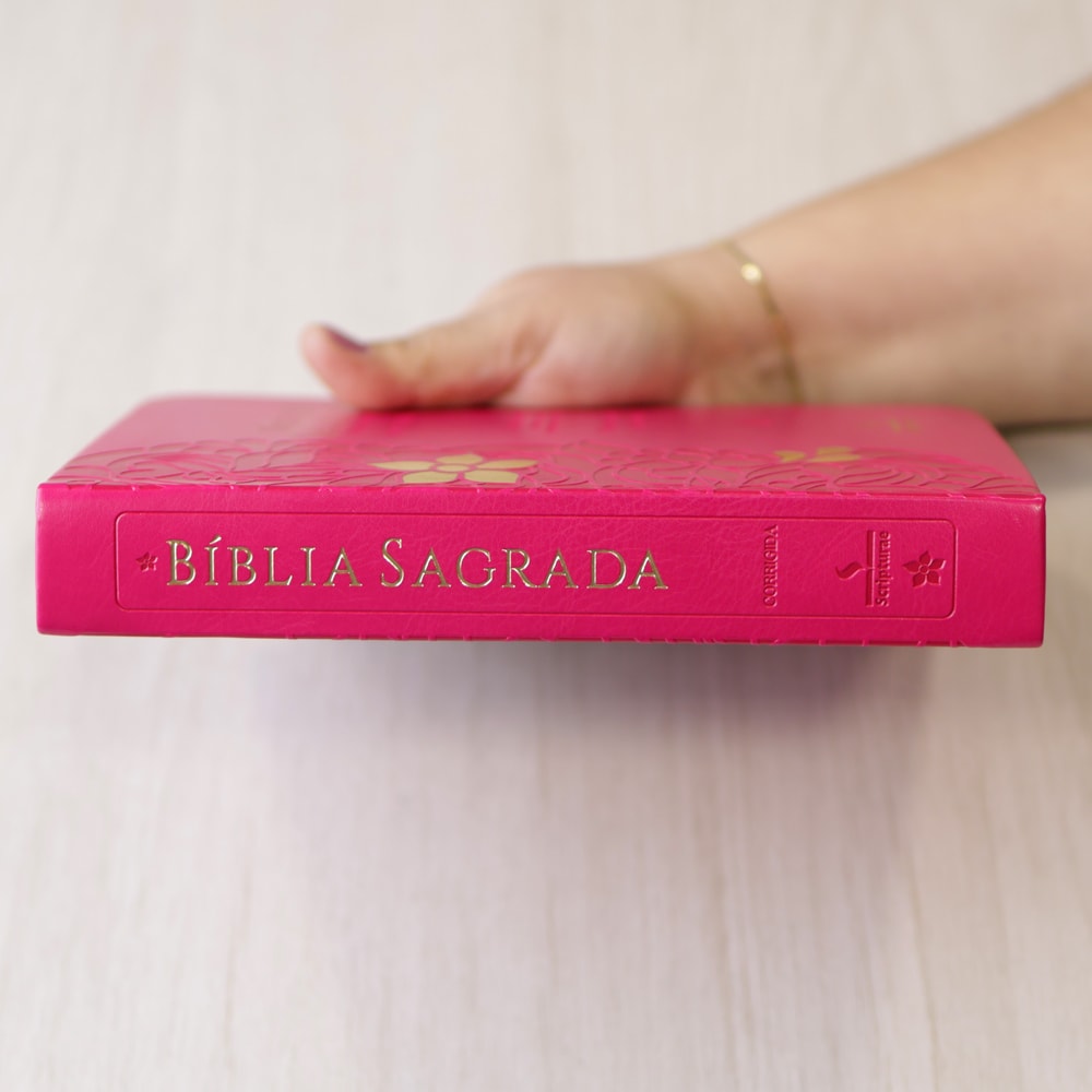 Bíblia Sagrada Harpa Celestial 774 | ERC | Letra Extra Gigante | Capa Pink Flor Amarela