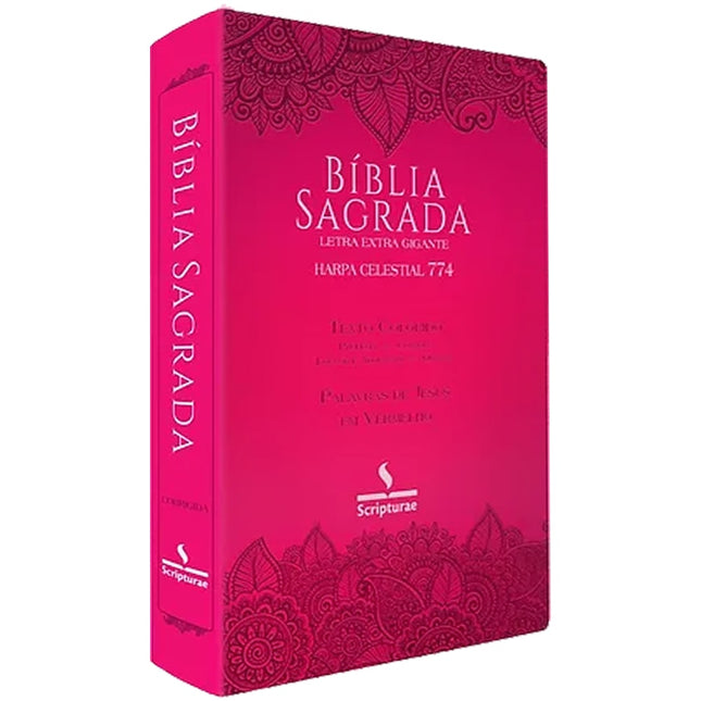 Bíblia Sagrada Harpa Celestial 774 | ERC | Letra Extra Gigante | Capa Pink Floral