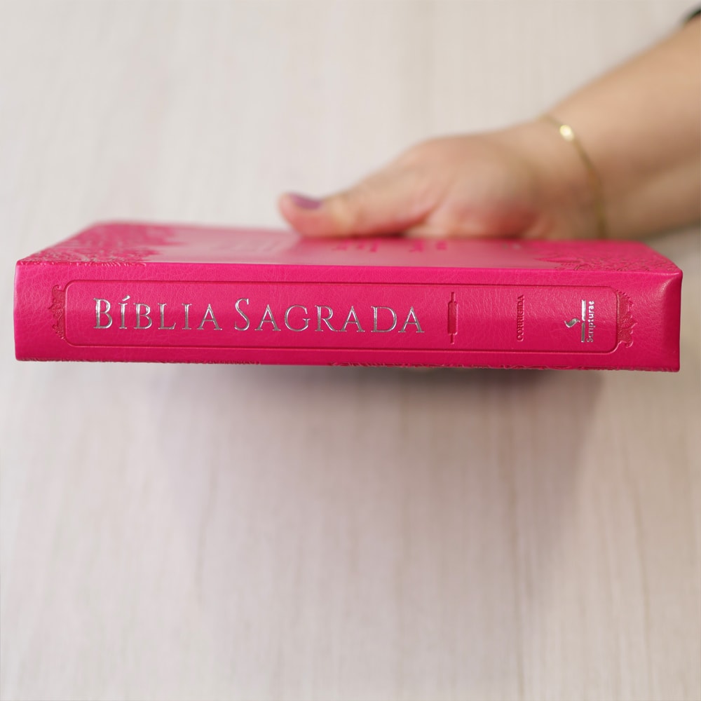 Bíblia Sagrada Harpa Celestial 774 | ERC | Letra Extra Gigante | Capa Pink Floral