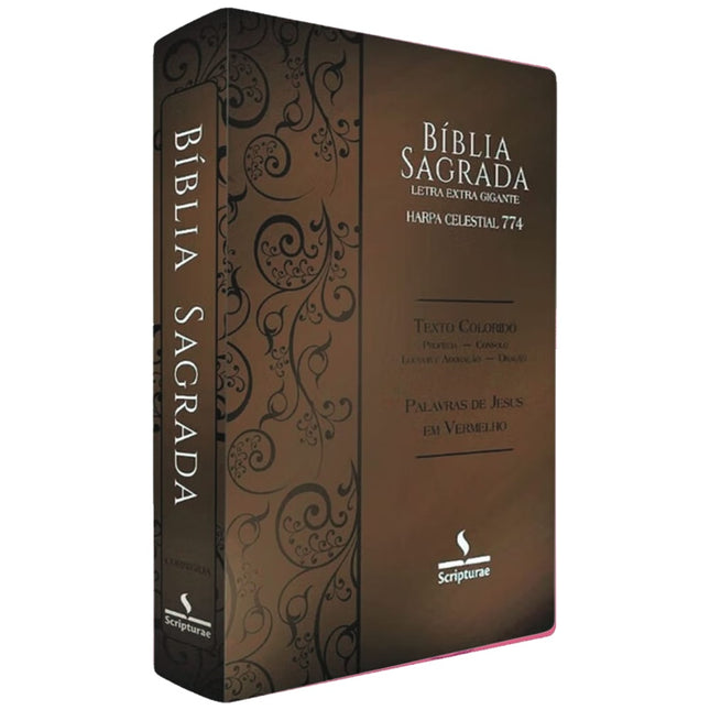 Bíblia Sagrada Harpa Celestial 774 | ERC | Letra Extra Gigante | Capa Marrom Claro Arabesco