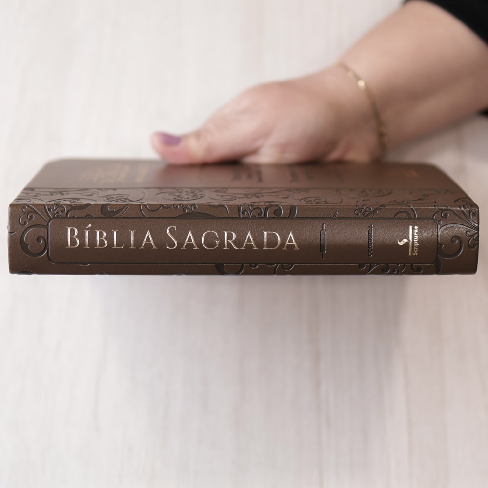 Bíblia Sagrada Harpa Celestial 774 | ERC | Letra Extra Gigante | Capa Marrom Claro Arabesco