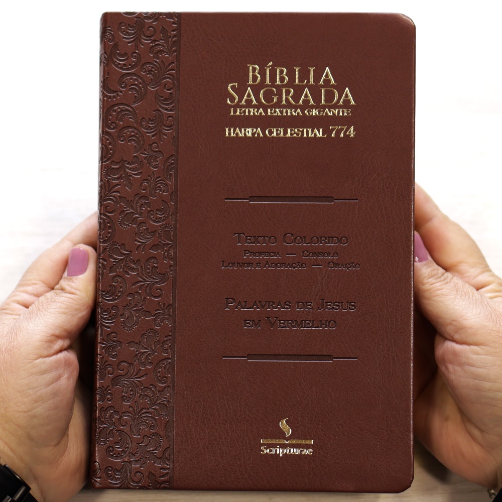 Bíblia Sagrada Harpa Celestial 774 | ERC | Letra Extra Gigante | Capa Marrom Escuro