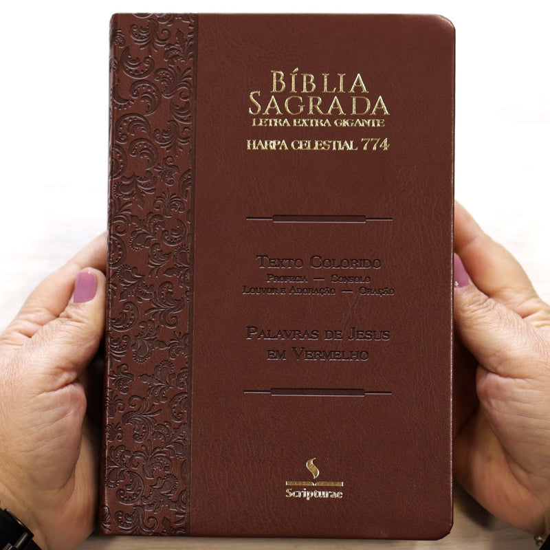 Bíblia Sagrada Harpa Celestial 774 | ERC | Letra Extra Gigante | Capa Marrom Escuro