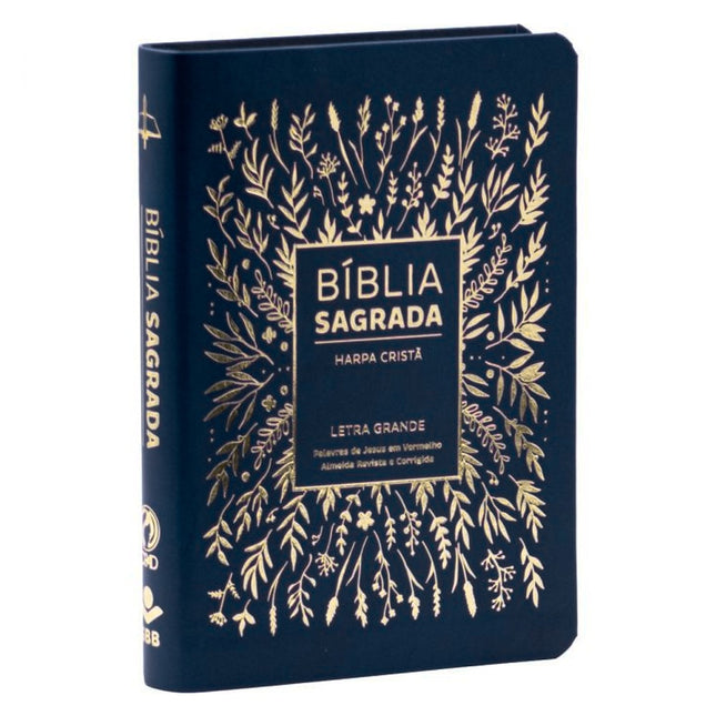 Bíblia Sagrada com Harpa Cristã | ARC | Letra Grande | Capa Luxo Floral Azul