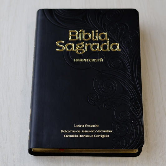 Bíblia Sagrada com Harpa Cristã | ARC | Letra Grande | Capa Luxo Floral Preta
