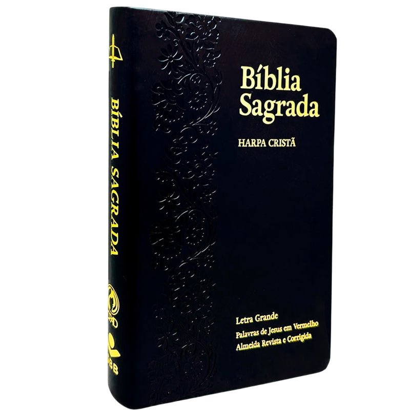 Bíblia Sagrada com Harpa Cristã | ARC | Letra Grande | Capa Luxo Floral Ramos Preta