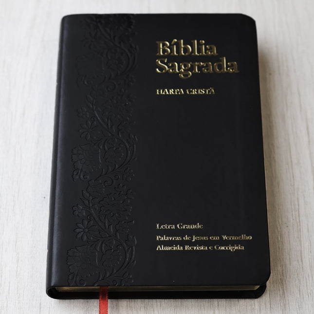 Bíblia Sagrada com Harpa Cristã | ARC | Letra Grande | Capa Luxo Floral Ramos Preta