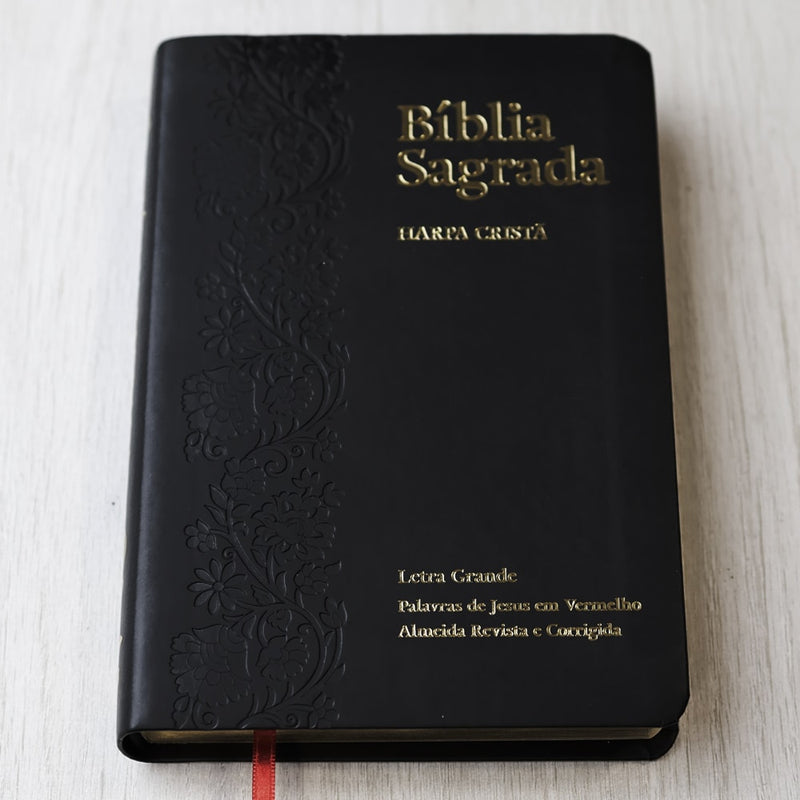 Bíblia Sagrada com Harpa Cristã | ARC | Letra Grande | Capa Luxo Floral Ramos Preta