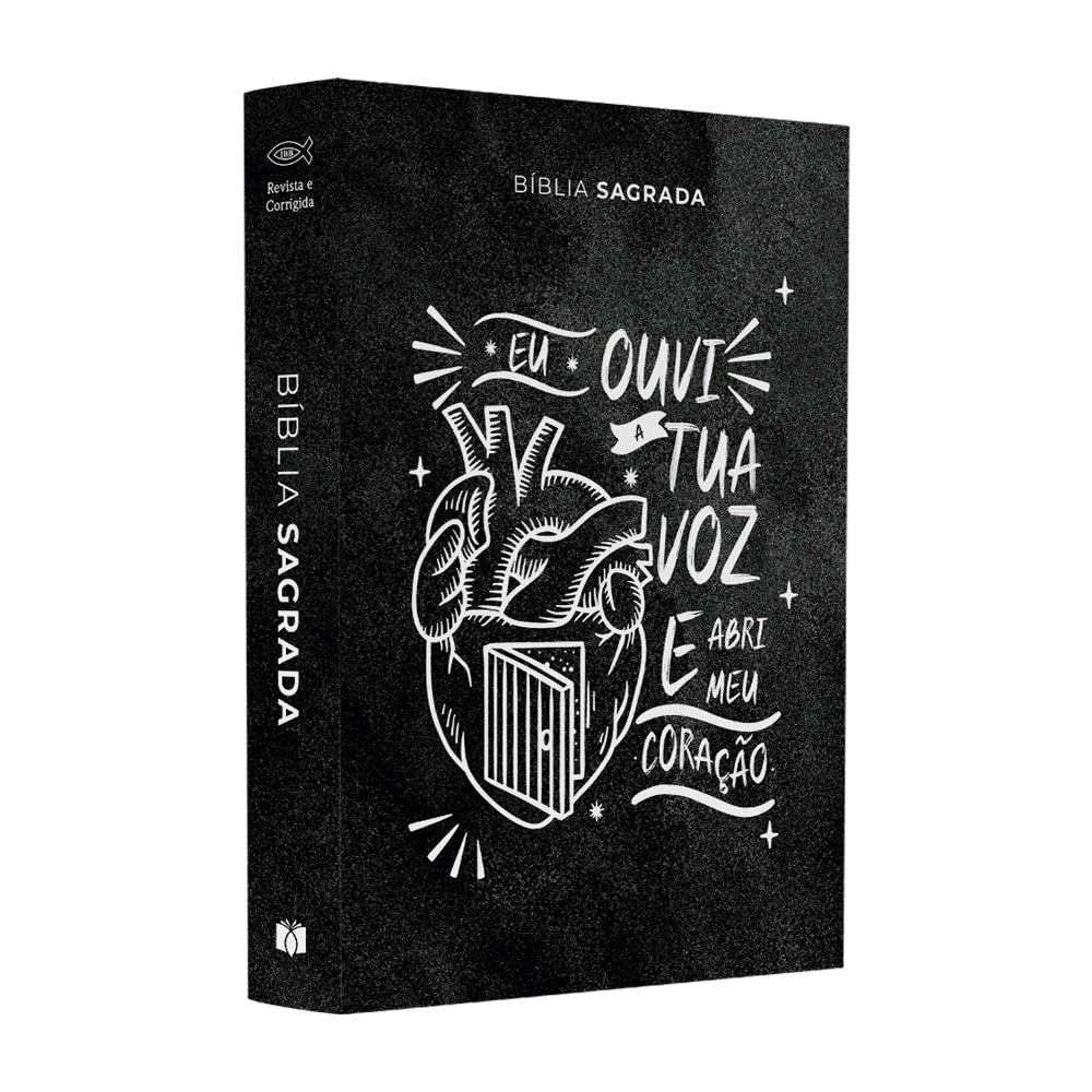 Bíblia Sagrada Média Lettering Abri meu Coração | ARC | Capa Brochura Preta