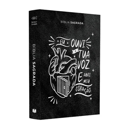 Bíblia Sagrada Média Lettering Abri meu Coração | ARC | Capa Brochura Preta