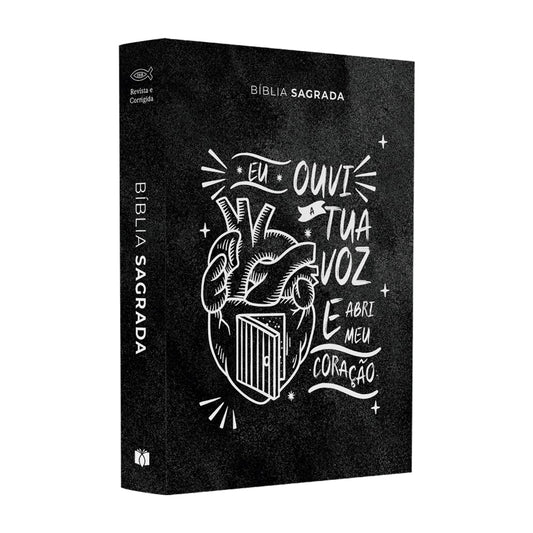 Bíblia Sagrada Média Lettering Abri meu Coração | ARC | Capa Brochura Preta