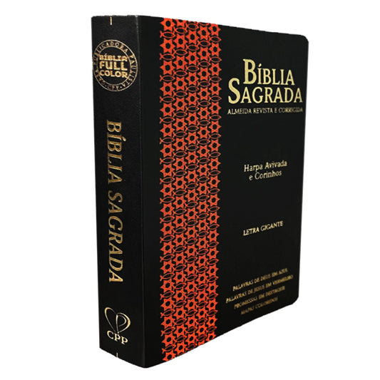 Bíblia Sagrada | Letra Gigante | ARC | Harpa Avivada e Corinhos | Capa PU Luxo Estrela Preta e Laranja