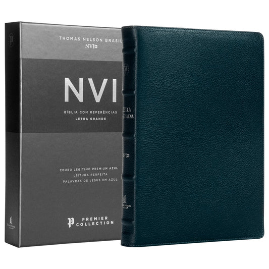 Bíblia Sagrada | NVI | Premier Collection | Capa Couro Luxo Azul