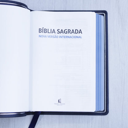 Bíblia Sagrada | NVI | Premier Collection | Capa Couro Luxo Azul