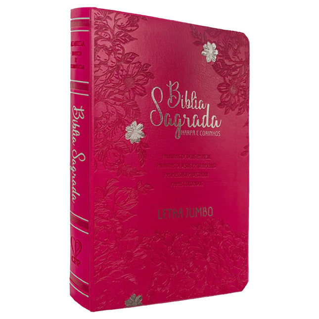 Bíblia Sagrada Letra Jumbo | ARC | Harpa Avivada e Corinhos | Capa PU Luxo Jardim Pink