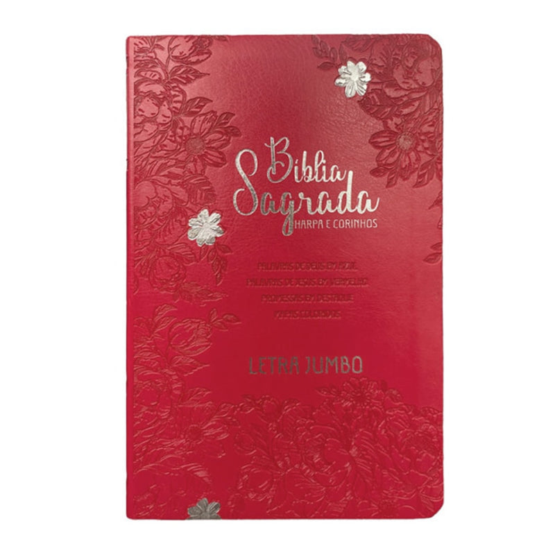 Bíblia Sagrada Letra Jumbo | ARC | Harpa Avivada e Corinhos | Capa PU Luxo Jardim Vermelho