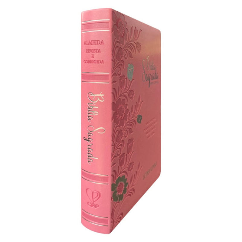 Bíblia Sagrada Letra Jumbo | ARC | Harpa Avivada e Corinhos | Capa PU Luxo Floral Rosa