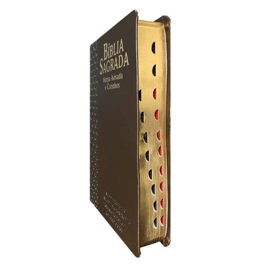 Bíblia Sagrada | ARC | Letra Hipergigante | Harpa Avivada e Corinhos | Capa PU Luxo Arabesco Marrom